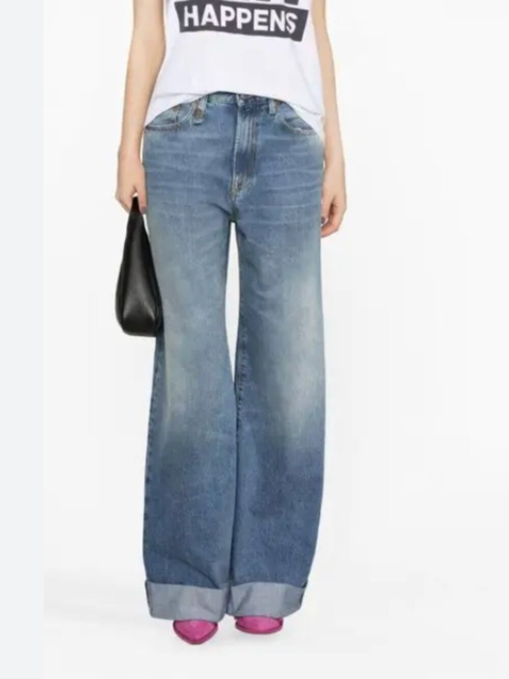 R13 Cuffed Lisa Baggy Jeans in Bain Blue Size 31